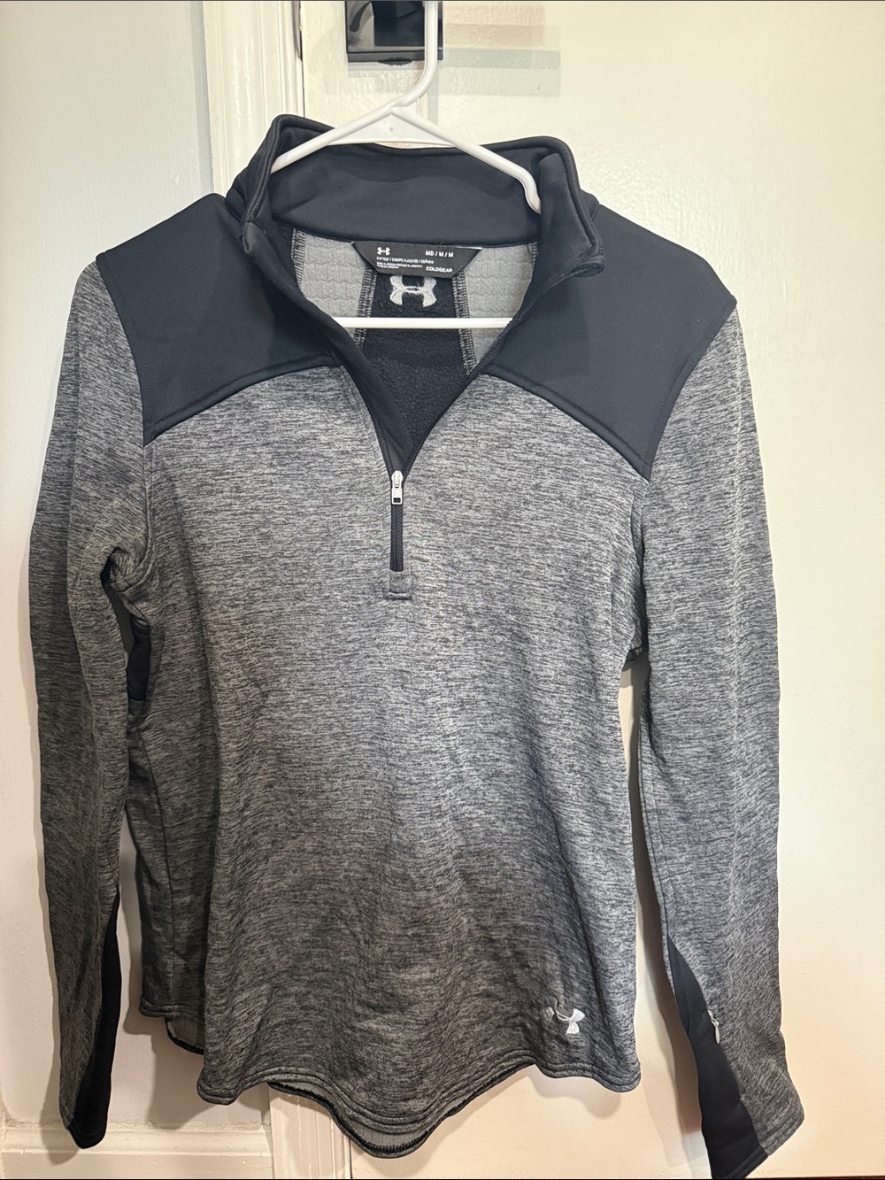 Under Armour Women's Heather Gray and Black Half-Zip Pullover